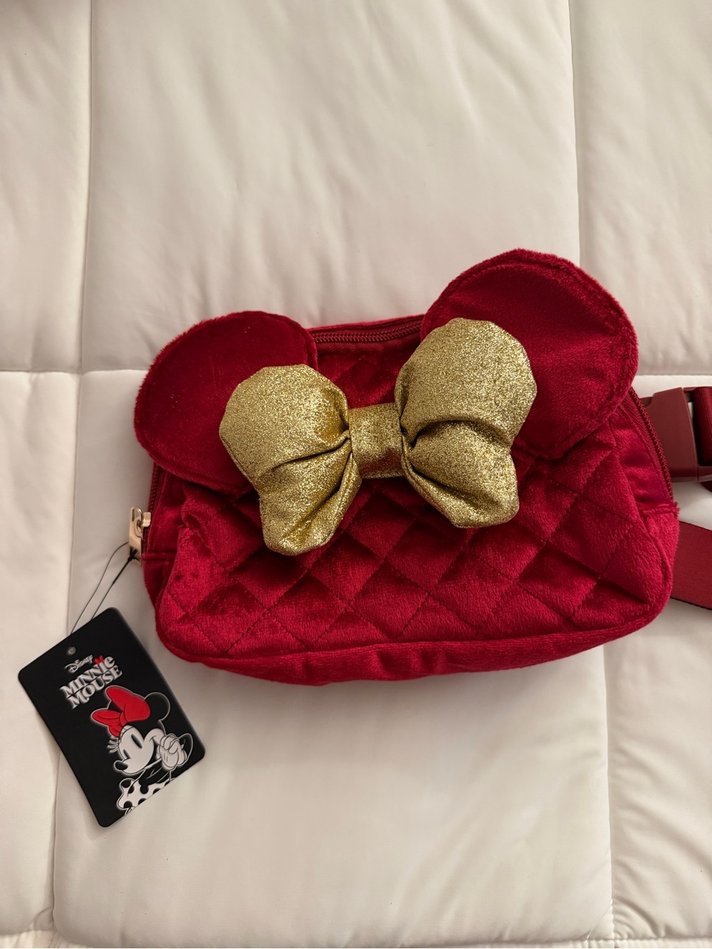 Disney Red Quilted Minnie Crossbody Bag with Gold Bow